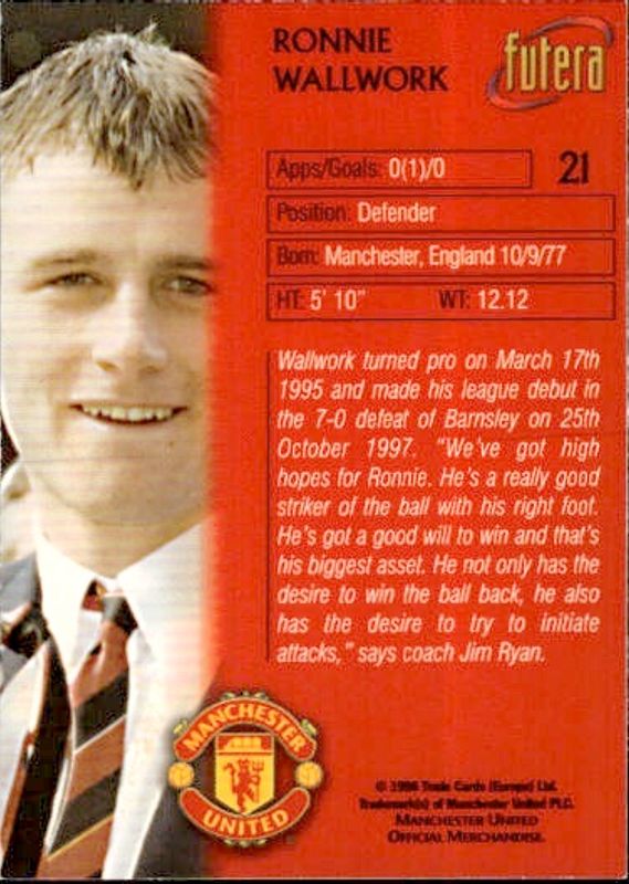 998 Futera Manchester United Ronnie Wallwork #21