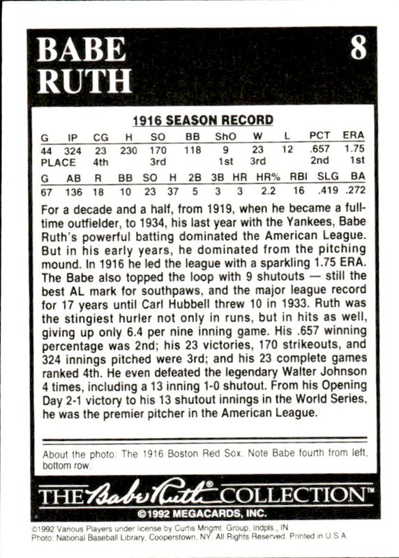 1992 The Babe Ruth Collection # 8 Year in Review