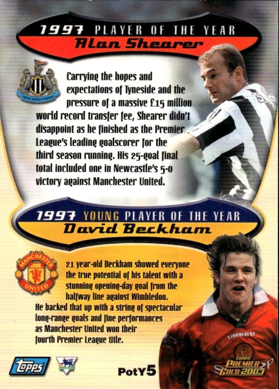 2002-03 Topps Premier Gold Player of the Year Alan Shearer David Beckham