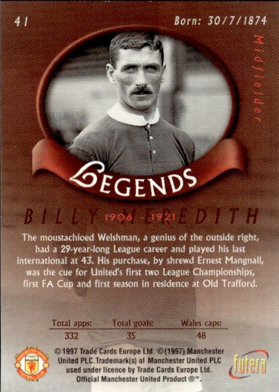 1997 Futera Manchester United Soccer Card BILLY MEREDITH