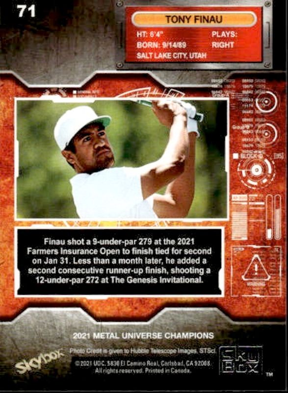 2021 Skybox Metal Universe Champions #71 Tony Finau RC Rookie Golf Nike PGA