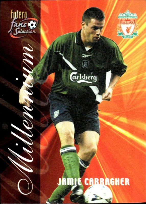 2000 Futera Fans Selection Liverpool Millennium Jamie Carragher #139.  22 CARAT GOLD GILDED EDGES