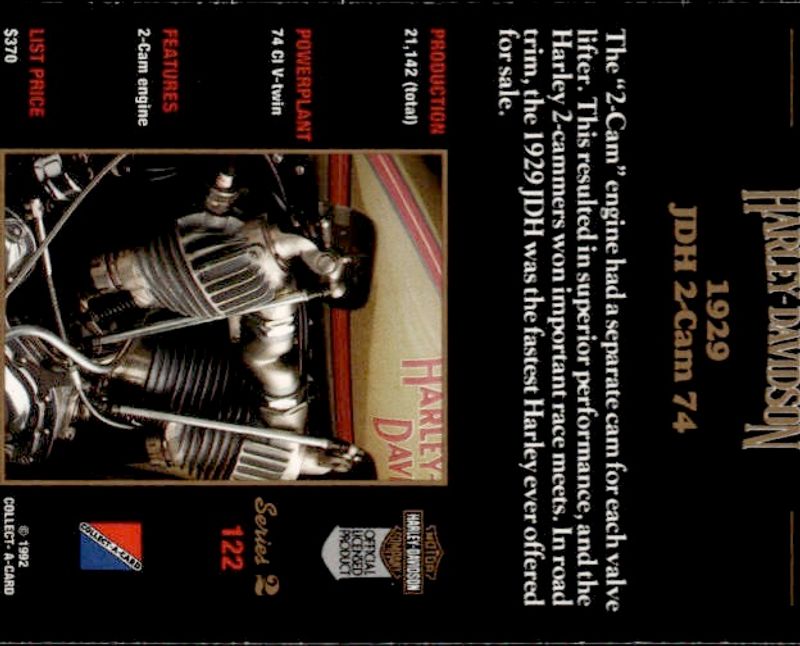 1992 Collect A Card Harley Davidson Series 2 1929 JDH 2 Cam 74 Trading Card