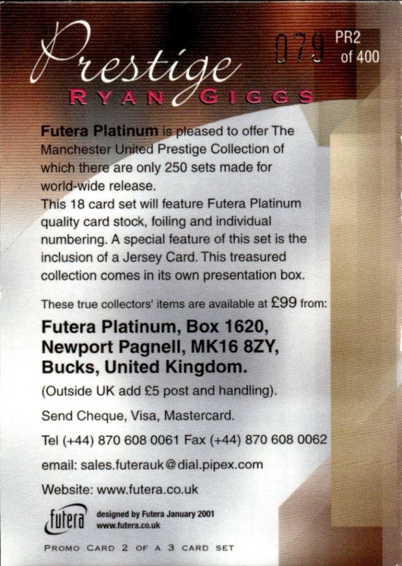 2001 Futera Platinum Prestige Manchester United Promo 079/400 Ryan Giggs #PR2