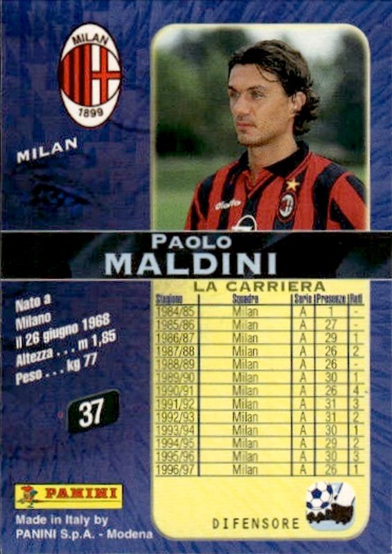 Paolo MALDINI Milan Panini Calcio Cards 1998