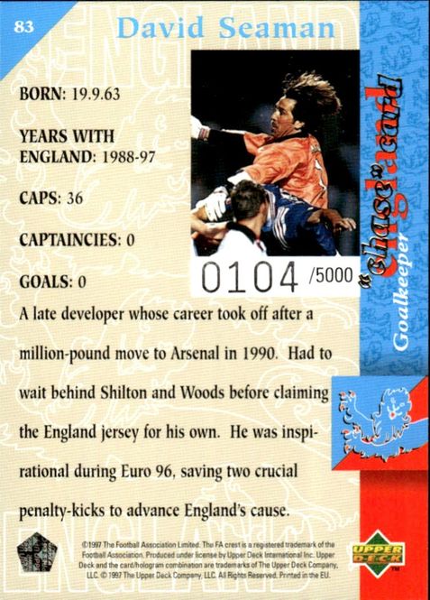 Hovedbilde 1997-98 Upper Deck England Three Lions #0104/5000 ...