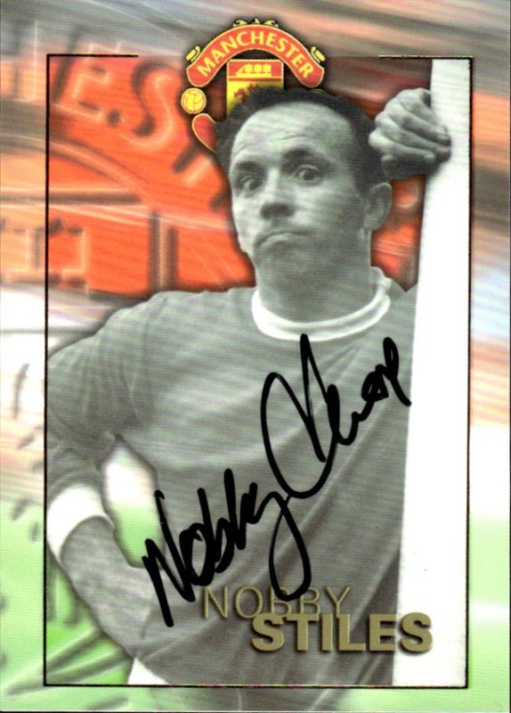 1998 Futera Redemption card Nobby Stiles Manchester United Football Autograph on card #97/250