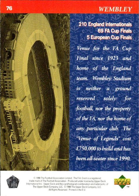 Hovedbilde Upper Deck England 1998 - Wembley No. 76
