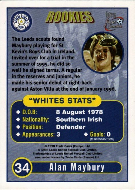 Hovedbilde FUTERA 1998 FANS SELECTION LEEDS rookies alan ...