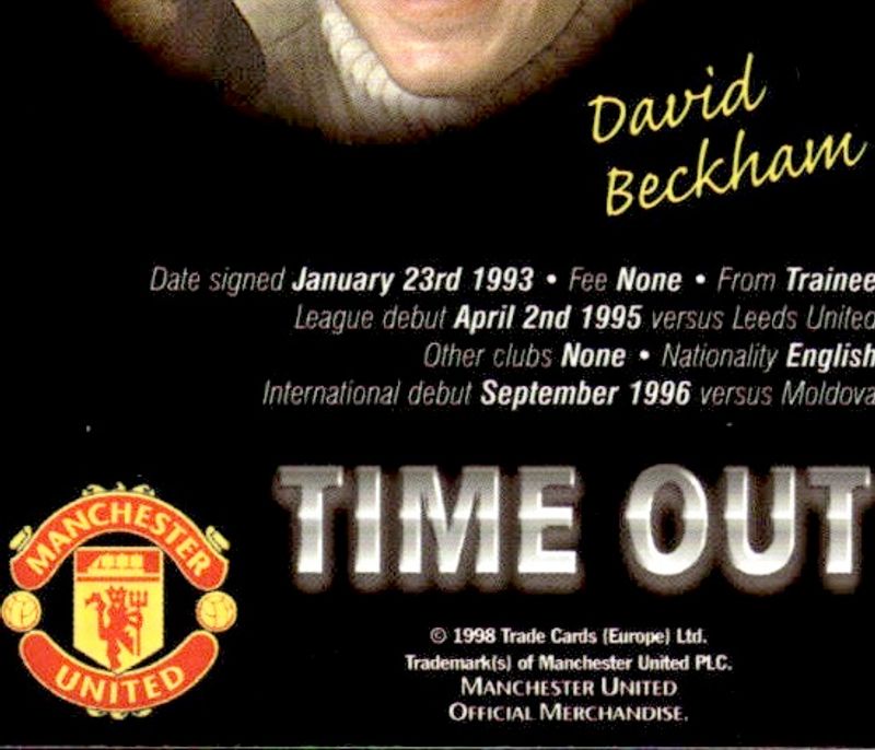 1998 Futera Manchester United Time Out David Beckham #36 