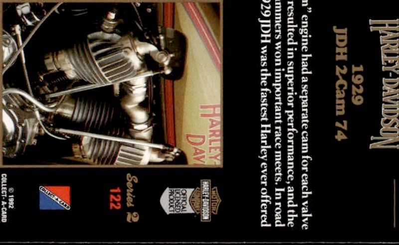 Harley-Davidson Collect-A-Card Series 2- card #122- 1929 JDH 2-Cam 74