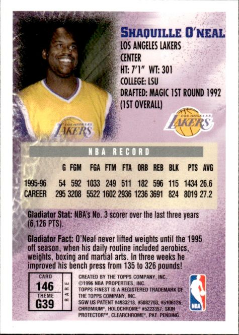Main Image 1996 Topps Finest SHAQUILLE O’NEAL ...