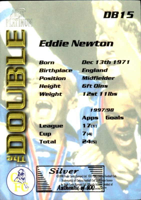 998 Futera Platinum Chelsea The Double Silver /400 Eddie Newton #DB15