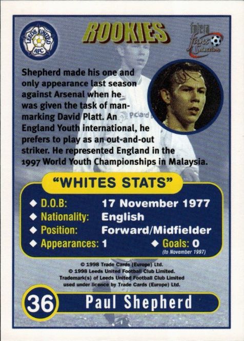 Hovedbilde FUTERA 1998 FANS SELECTION LEEDS rookies shepherd
