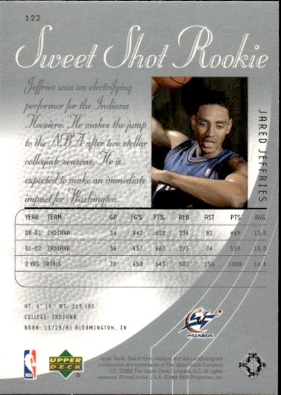 2002-03 Upper Deck Sweet Shot #122 Jared Jeffries RC #925/999