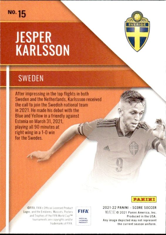Panini FIFA Score 2021-22 Soccer Cards Hot Rookies No. 15 Jesper Karlsson RC-