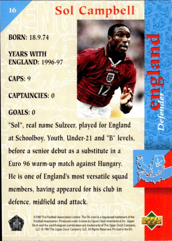 1997-98 Upper Deck England the squad Sol Campbell #16 